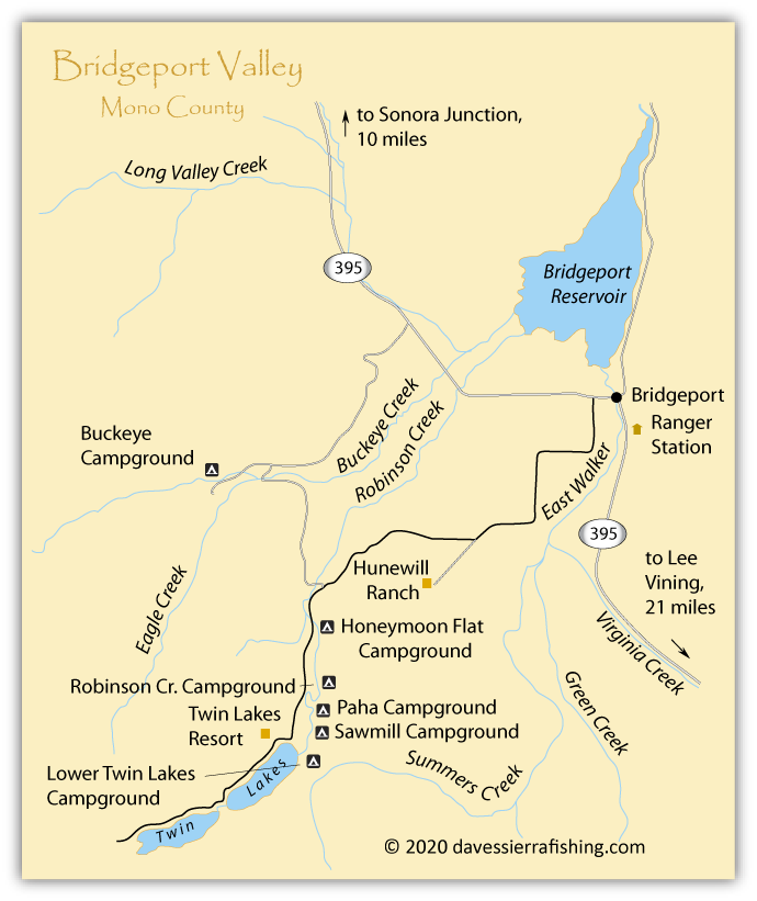 Map of Bridgeport Valley  in Mono County, California