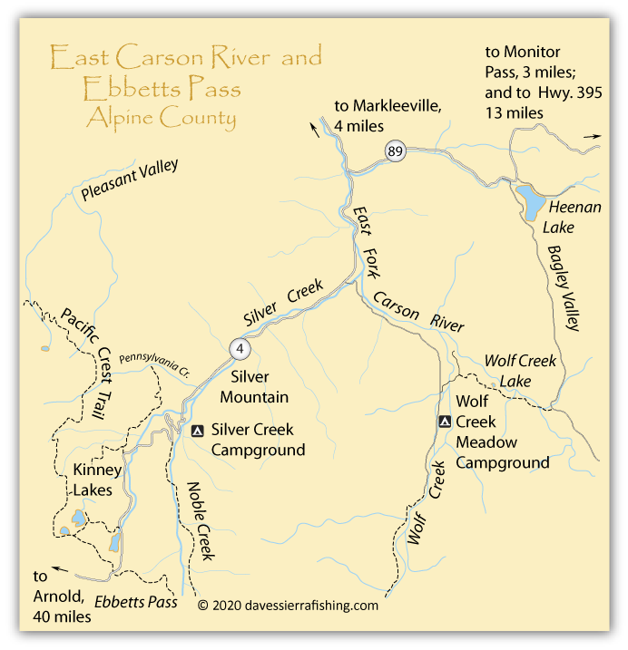 Map of East Carson River in Alpine County, California
