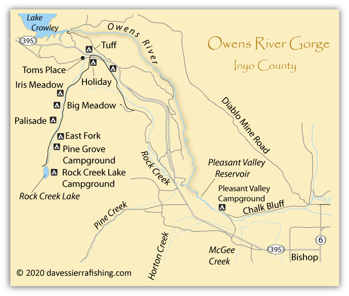 Map of the Owens River Gorge and Pleasant Valley Reservoir, Inyo County, California