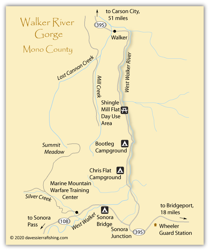 Map of West Walker River Gorge, Mono County, California