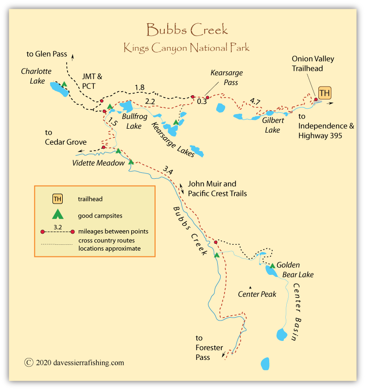 Bubbs Creek Map, Kings Canyon National Park, CA