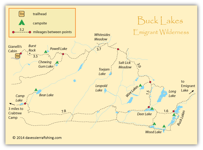 Map of Buck Lakes, Emigrant Wilderness, Tuolumne County, CA