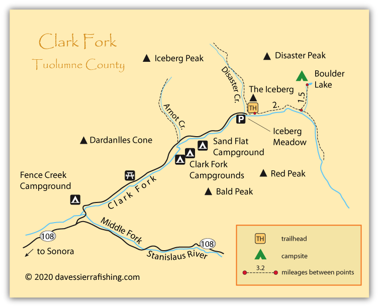 Map of the Clark Fork of the Stanislaus River, Tuolumne County CA
