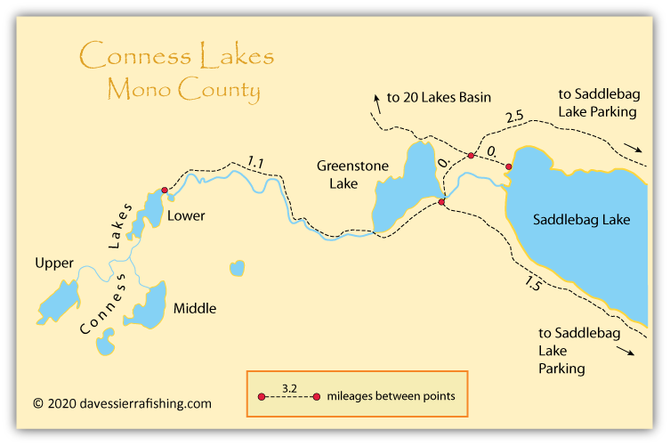 Map of Conness Lakes, Mono County, California