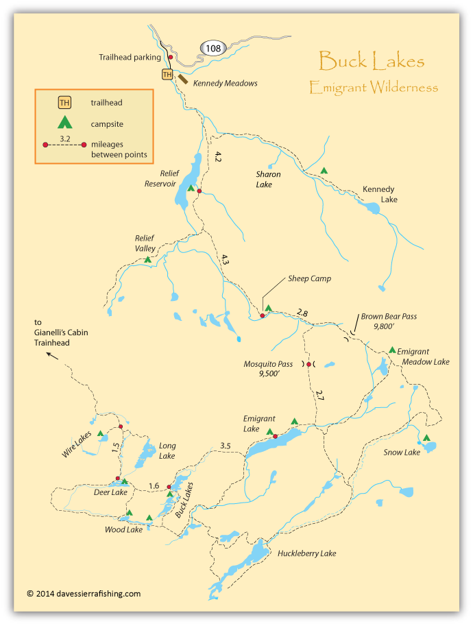 Map of Buck Lakes, Tuolumne County, CA