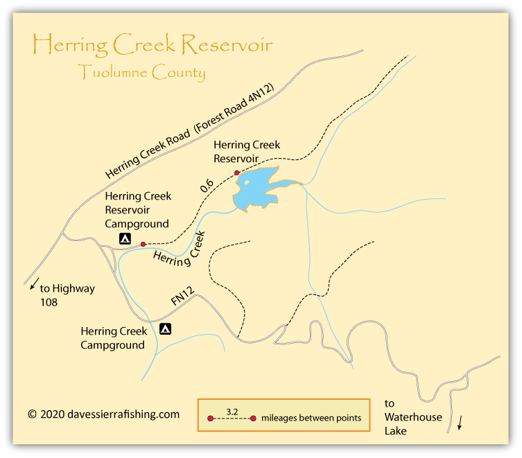 Herring Creek Reservoir Map, Tuolumne County, California