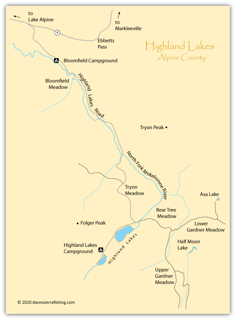 Highland Lakes Map, Alpine County, California