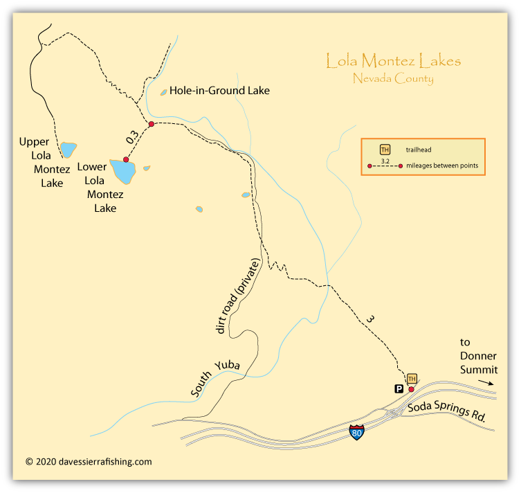 Lola Montez Lakes map, Nevada County, California