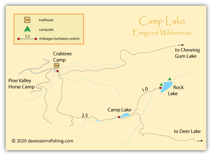 Camp Lake Map, Emigrant Wilderness, CA