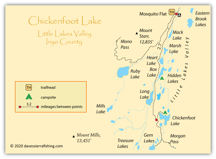 Chickenfoot Lake Map, Little Lakes Valley, John Muir Wilderness, CA
