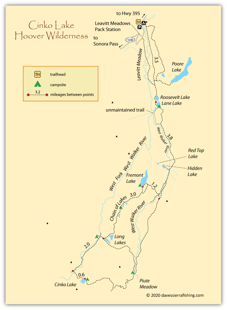 Cinko Lake Map, Hoover Wilderness, California