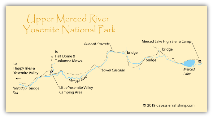 Map of upper  Merced River from Little Yosemite Valley to Merced Lake, Yosemite National Park, CA