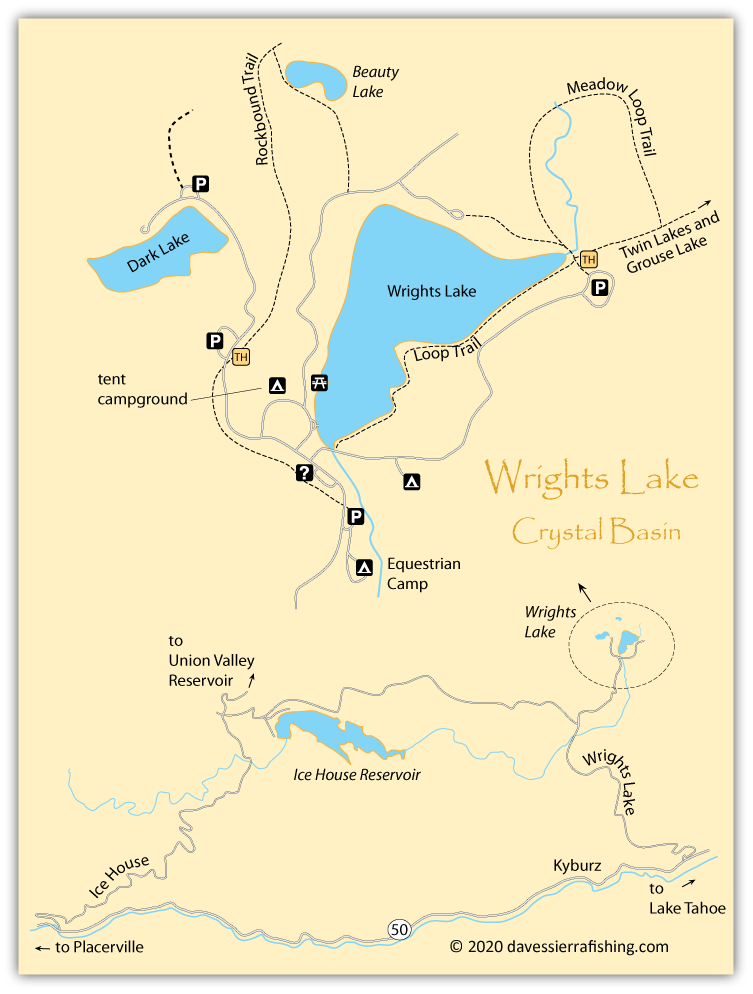 Wrights Lake map, Crystal Basin, El Dorado County, California