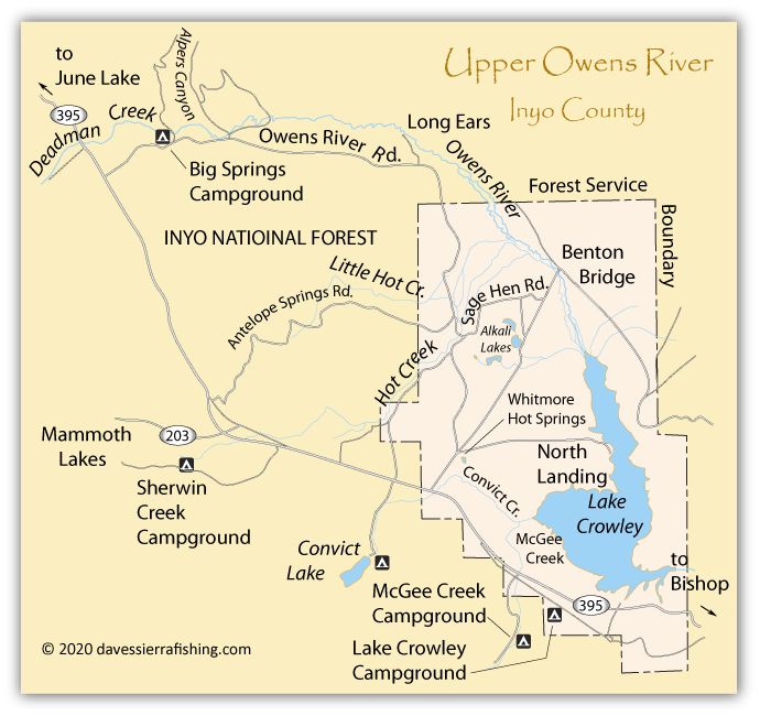 Owens River Fishing Map Upper Owens River Fishing Map | Eastern Sierra Fishing Maps